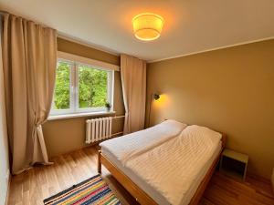 a bedroom with a bed and a window at Leisi Forest View Apartment in Leisi