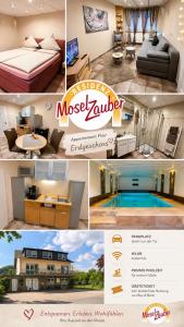 a collage of pictures of a house at Residenz Moselzauber - Ferienwohnungen mit Pool Landschaft in Ernst +180 photos