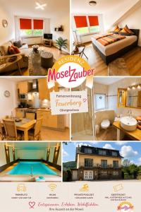 a collage of four pictures of a house at Residenz Moselzauber - Ferienwohnungen mit Pool Landschaft in Ernst