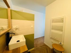 a bathroom with a white sink in a room at Mon petit cocon auvergnat in Combronde
