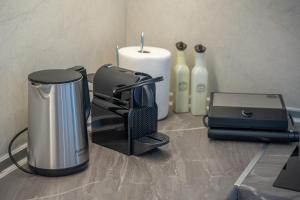 a kitchen counter with a blender and a toaster at Gerania nature Residence 21 in Siátista