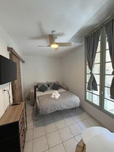 a bedroom with a bed and a ceiling fan at Saint-Pierre Studio in Avignon