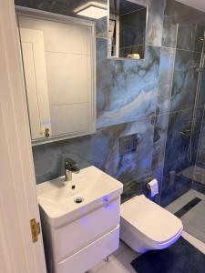 a bathroom with a sink and a toilet at Gatwick LUXURY STUDIO FLAT in Crawley