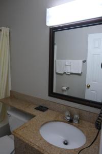 a bathroom with a sink and a mirror at La Villita Inn in San Antonio