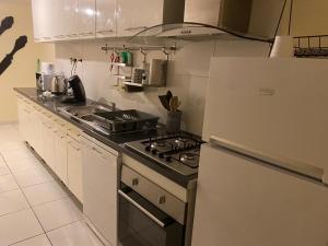 a kitchen with a stove and a refrigerator at Villa des marots in Troyes