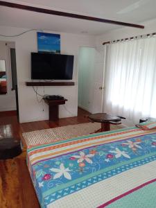 a living room with a flat screen tv on the wall at PuertoViejo in Puerto Viejo