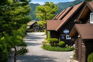 a road leading to a log cabin at Pyeongchang Estrella Pension in Pyeongchang +12 photos