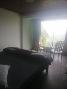 a bedroom with a bed and two chairs and a window at Munro haputale in Haputale