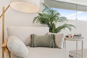 a living room with a couch and a plant at Key Court 17 in Noosa Heads