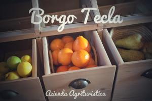 une boîte d’oranges et d’autres fruits sur une étagère dans l'établissement Agriturismo Borgo Tecla, à Rosà