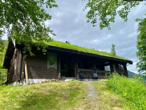 a log cabin with a grass roof at Cozy log cabin in Geiranger in Geiranger +20 photos