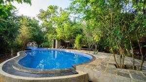 a swimming pool in a yard with trees at The Thick Forest in Sigiriya