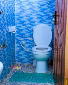 a bathroom with a toilet in a blue wall at JULIAH NASERIAN BnBS in Narok