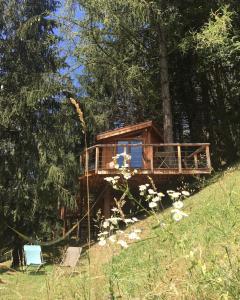 a tree house in the middle of a forest at Entre les Arbres in Saint-Jean-d'Aulps