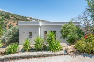 a white house with plants in front of it at Edem Garden Suite in Andros