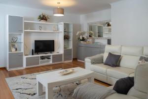 a living room with a couch and a tv at Apartamento Luar in Ribeira Brava