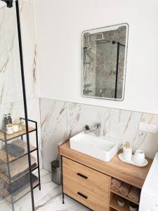 a bathroom with a sink and a mirror at TSD Living in Kapfenberg