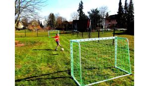 a person kicking a soccer ball in a field at Caseti 5 Ferienwohnungen - Rothenburg u Bad Windsheim in Oberdachstetten +75 photos