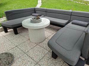 a couch and a table with a potted plant at House Gore VVV in Dol pri Hrastniku