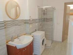 a bathroom with a sink and a washing machine at Casa Amica Termoli 1 in Termoli