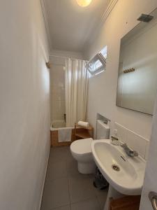 a bathroom with a white toilet and a sink at Pension Alver - El Refugio del Artista in Cudillero