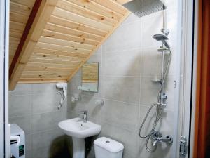 a bathroom with a sink and a toilet at Gablile apartments in Mestia +33 photos