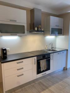a kitchen with a sink and a stove at Apartma Ložice in Deskle +3 photos
