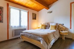 a bedroom with a large bed and a window at Les Issignols - Chambre d'hotes in Colombier-le-Vieux