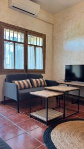 a living room with a couch and a tv at Alojamientos del Valle in Sotillo de la Adrada