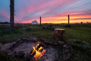a fire pit in a field at sunset at Benneweis in Brædstrup