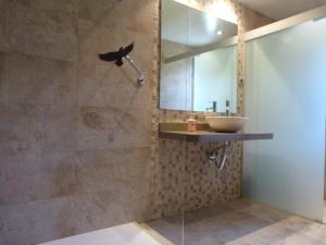 a bathroom with a sink and a mirror at Puerta de Ordesa Garden in Laspuña +38 photos