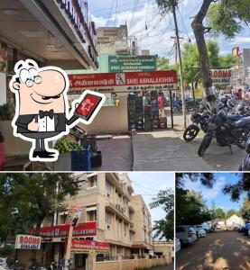 a collage of pictures of a street with a cartoon at Hotel shri annalakshmi lodge in Theni