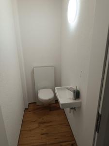 a small bathroom with a toilet and a sink at Chalet Gadmer Herz in Gadmen +24 photos