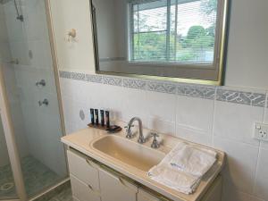 a bathroom with a sink and a mirror at Natures Nest near Scenic World in Katoomba