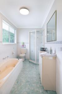 a bathroom with a tub and a sink and a toilet at Natures Nest near Scenic World in Katoomba