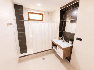 a bathroom with a sink and a shower at Aloft House in Kutaisi +77 photos
