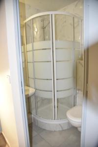 a bathroom with a shower and a toilet at FastHotel Thionville in Thionville
