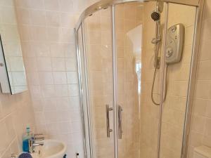 a bathroom with a shower and a sink at The Nest in Aylsham