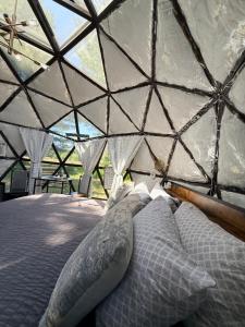 a bedroom with a bed in a yurt at Dome Haven Glamping in South Haven