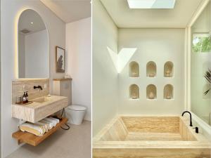 two images of a bathroom with a tub and a sink at Dolce Suites in Uluwatu +54 photos