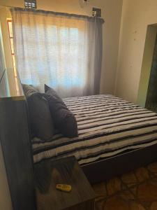a bed with pillows in a room with a window at Root&Roam Nature in Malelane