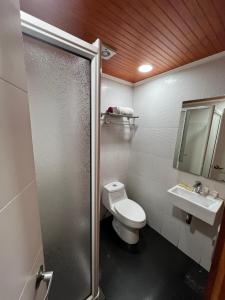 a bathroom with a toilet and a sink at VOY Hostales - Poniente in Viña del Mar