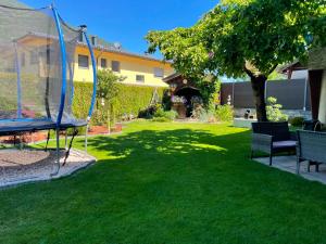 a yard with a swing and a tree at Apartment Lärchenstube in Mieders