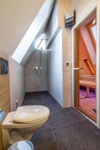 une salle de bain avec WC et douche à l'italienne dans l'établissement Apartamenty Krzeptowskiego 2 Zakopane, à Zakopane