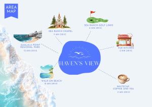 a map of the hawks view islands and water attractions at Haven's View With Stunning Ocean Views in Gualala