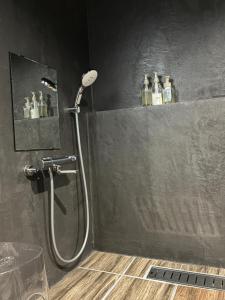 a shower stall in a bathroom with a shower at 赤瓦のお宿みあげむい in Kunigami +20 photos