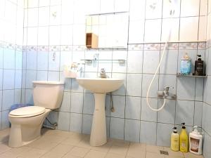 a bathroom with a toilet and a sink at Taitung Moon House in Luye