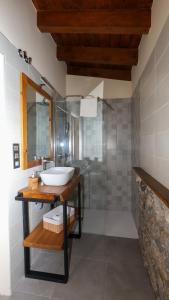 a bathroom with a sink and a mirror at Posada VALLE DEL ASON in Ogarrio