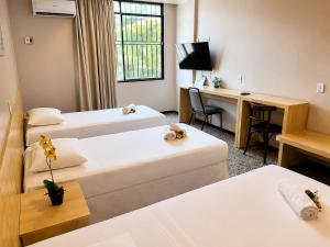 a hotel room with two beds and a desk at Hotel Diplomat by Bsb Inn in Brasília +40 photos