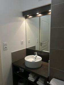 a bathroom with a sink and a mirror at Le petit studio du Gard in Remoulins
